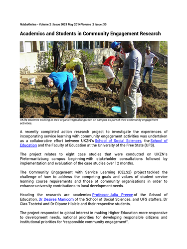 Academics and Students in Community Engagement Research • School of ...