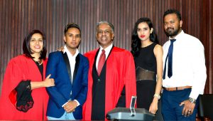 From left: Professor Maheshvari Naidu with family, Kialan Pillay; Professor Kriben Pillay, Lisa Naidu and Creeson Naidu.