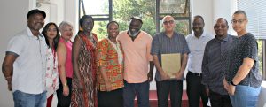 From left: Mr Niq Mhlongo, Mrs Shantha Maharaj, Ms Darniel Small, Dr Patricia Opondo, Professor Nobuhle Hlongwa, Mr Mbuso Khoza, Dr Saleem Badat, Professor Nhlanhla Mkhize, Professor Nogwaja Zulu and Ms Xoliswa Zulu