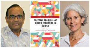 Professor Radhamany Sooryamoorthy (left) with a new book (centre) that he published with Dr Christine Scherer (right).